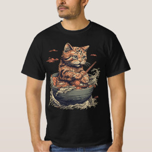 Camiseta el gato come Ramen, ola de Kanawaga