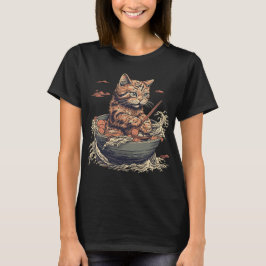 Camiseta el gato come Ramen, ola de Kanawaga