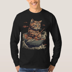 Camiseta el gato come Ramen, ola de Kanawaga