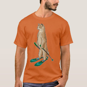 Camiseta El gato como esquiador con los palos de esquí