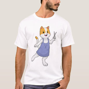 Camiseta El gato como estilista del pelo con tijeras