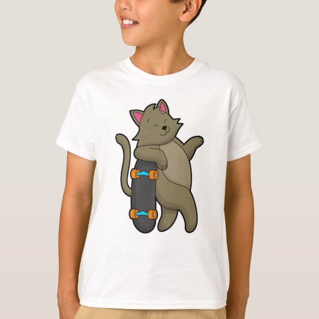 Camiseta El gato como patinador con patineta (Anverso)