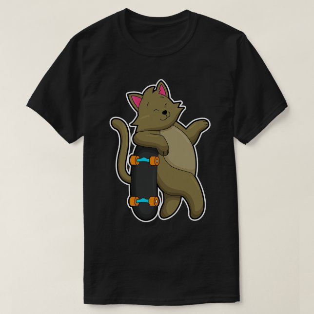 Camiseta El gato como patinador con patineta (Diseño del anverso)