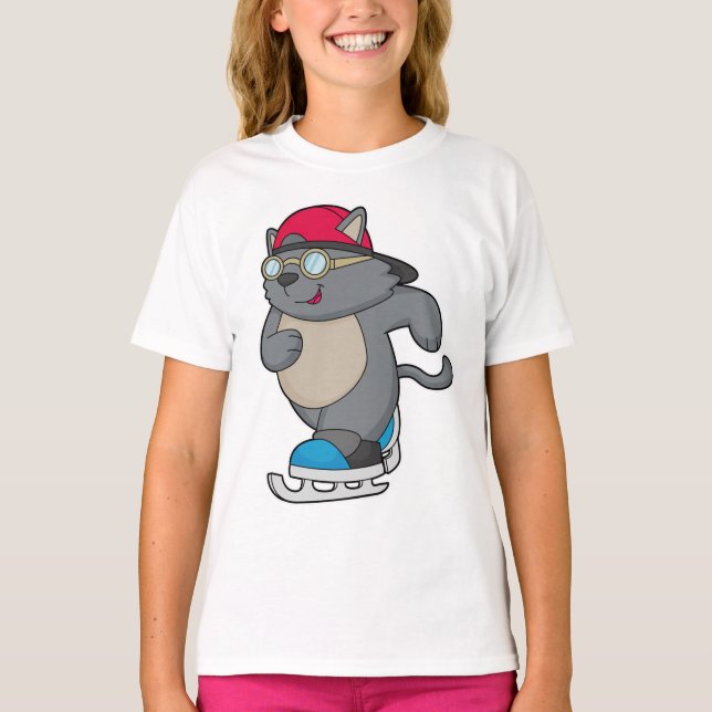 Camiseta El gato como patinador de hielo con patines de hie (Anverso)