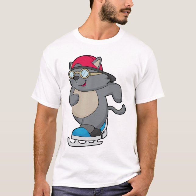Camiseta El gato como patinador de hielo con patines de hie (Anverso)