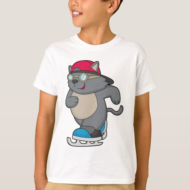 Camiseta El gato como patinador de hielo con patines de hie (Anverso)