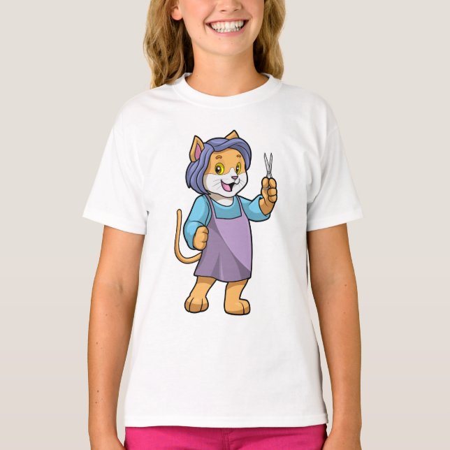 Camiseta El gato como peluquero con tijeras (Anverso)