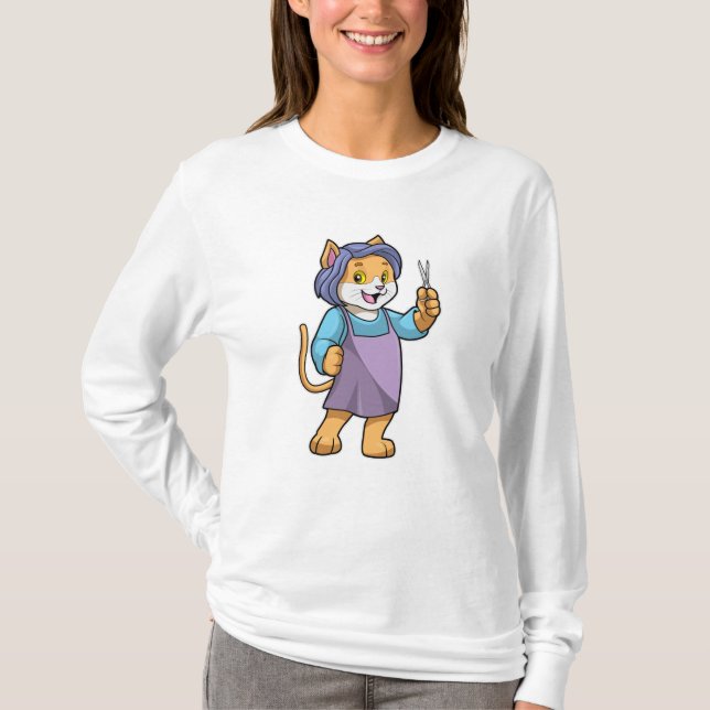 Camiseta El gato como peluquero con tijeras (Anverso)