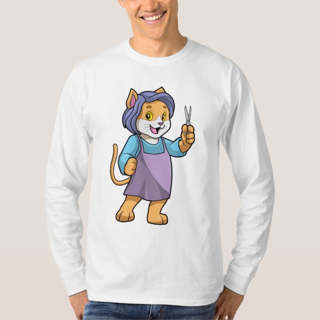 Camiseta El gato como peluquero con tijeras (Anverso)
