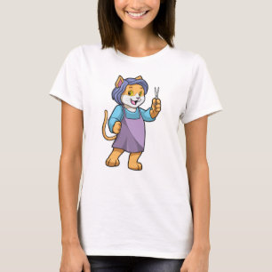 Camiseta El gato como peluquero con tijeras