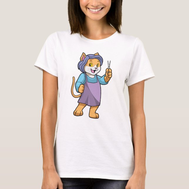 Camiseta El gato como peluquero con tijeras (Anverso)