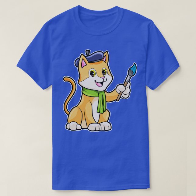 Camiseta El gato como pintador con la bufanda de pincel (Diseño del anverso)