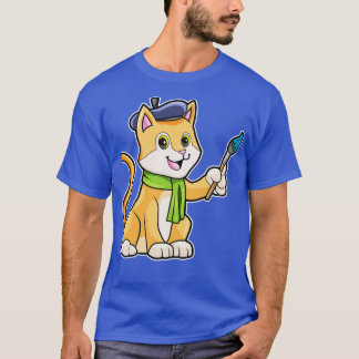 Camiseta El gato como pintador con la bufanda de pincel