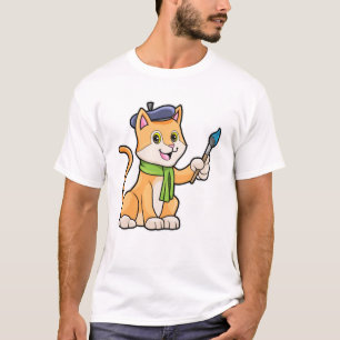 Camiseta El gato como pintador con pincel y bufanda