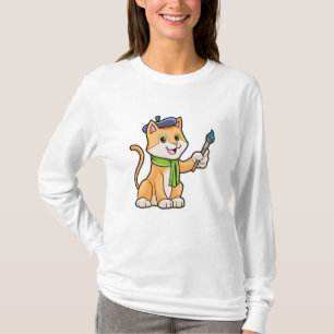 Camiseta El gato como pintador con pincel y bufanda