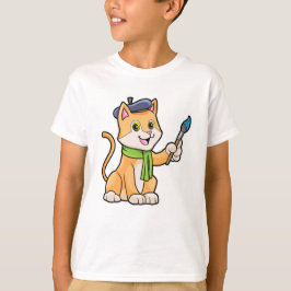 Camiseta El gato como pintador con pincel y bufanda