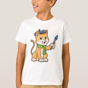 Camiseta El gato como pintador con pincel y bufanda