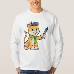 Camiseta El gato como pintador con pincel y bufanda