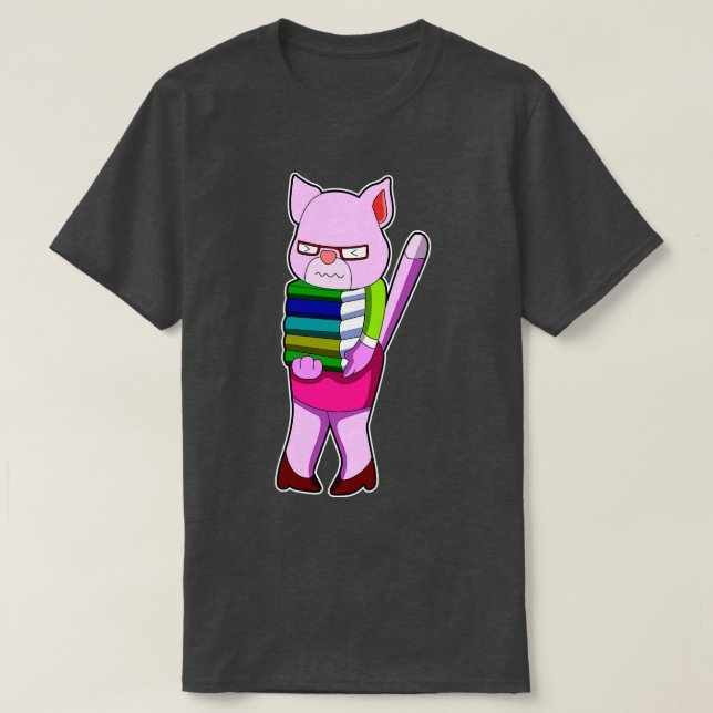 Camiseta El gato como profesor con libros de tacones altos (Diseño del anverso)