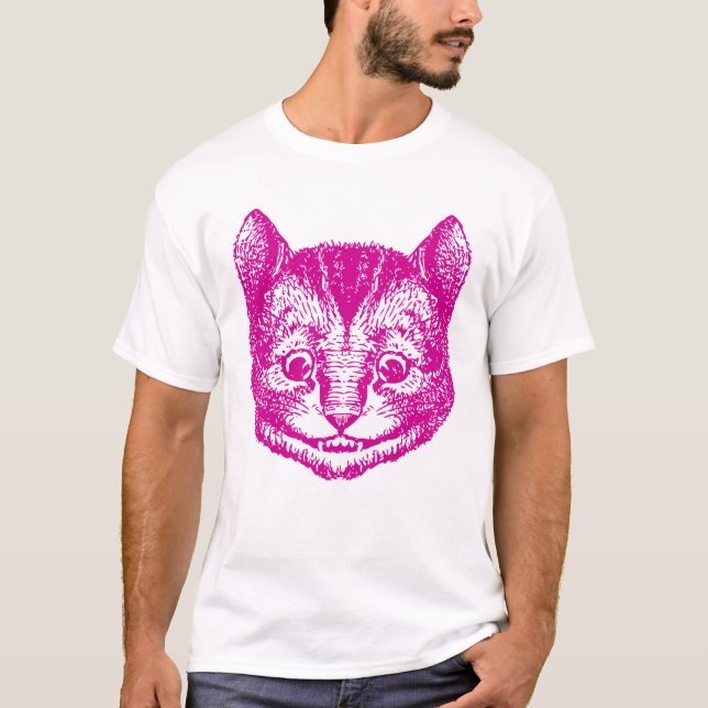 Camiseta El gato de Cheshire entintó rosa (Anverso)
