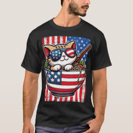 Camiseta El gato de Cute America comiendo Ramen
