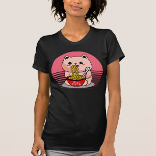 Camiseta El gato de Kawaii comiendo ramen