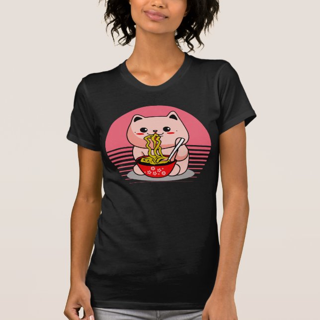 Camiseta El gato de Kawaii comiendo ramen (Anverso)