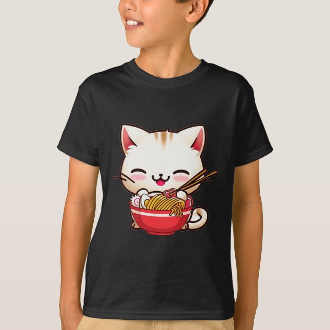 Camiseta El gato de Kawaii Ramen ama la comida japonesa div (Anverso)
