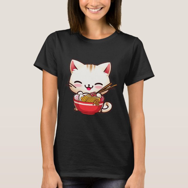 Camiseta El gato de Kawaii Ramen ama la comida japonesa div (Anverso)