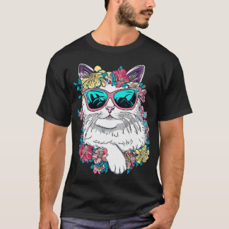 Camiseta El gato de la camioneta turca y las flores hermosa