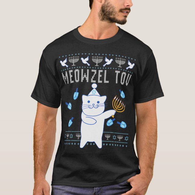Camiseta El gato de los Navidades judíos de Meowzel Tov es  (Anverso)