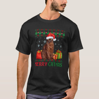 Camiseta El gato de Merry Catmas feo Navidades La Habana Br