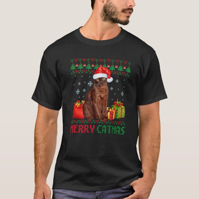 Camiseta El gato de Merry Catmas feo Navidades La Habana Br (Anverso)