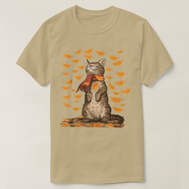 Camiseta El gato de otoño suave brisa la caída del gato gat (Diseño del anverso)