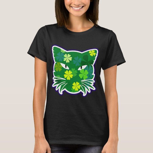 Camiseta El gato de San Patricio Silhouette Green Shamrock (Anverso)