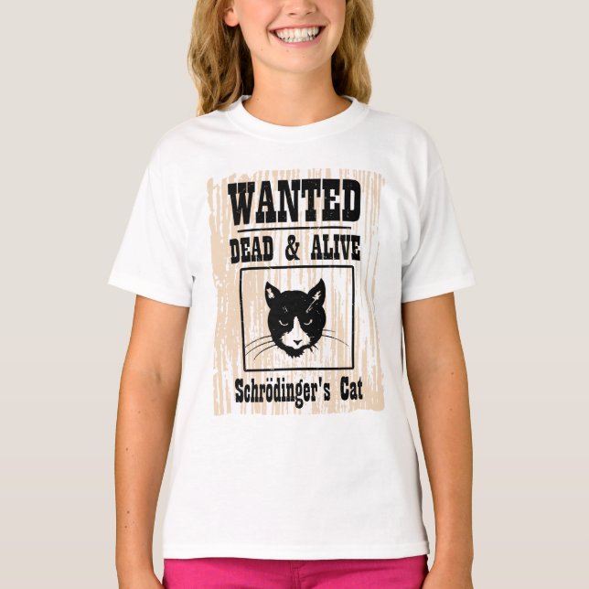 Camiseta El gato de Schrodinger buscado (Anverso)