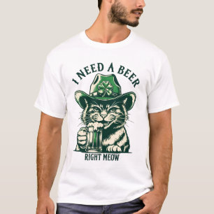 Camiseta El gato de St Patricks Day Funny-Necesito Cerveza 