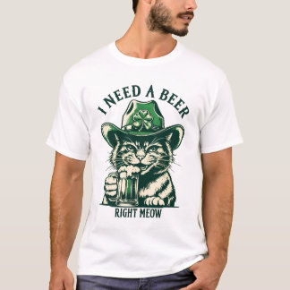 Camiseta El gato de St Patricks Day Funny-Necesito Cerveza