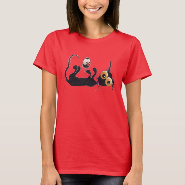 Camiseta El gato de Stressie da para arriba en el cuervo (Anverso)