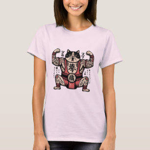 Camiseta El gato de sumo muestra los músculos de su cuerpo