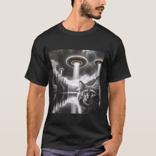 Camiseta El gato de UFO Maine Coon Alien Invasión Arte Sci-