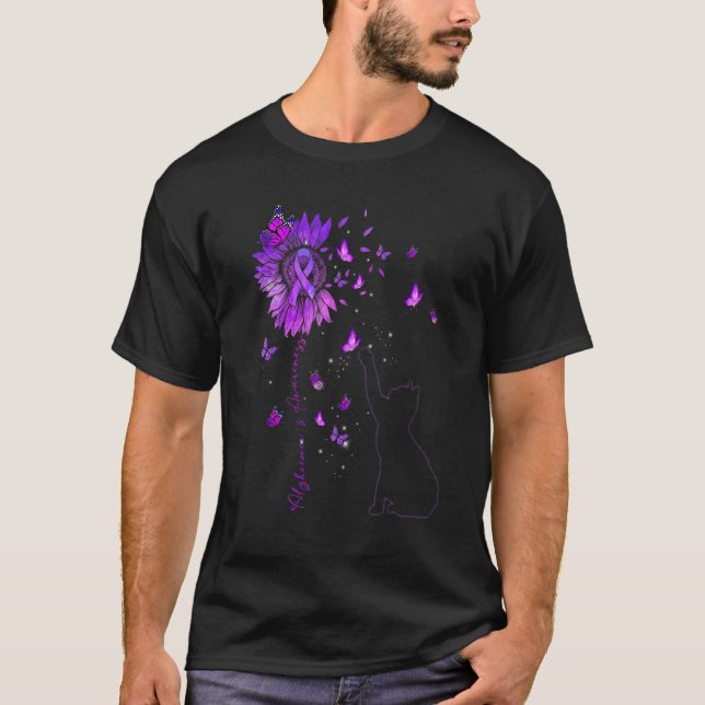 Camiseta El gato del girasol Cinta púrpura Alzheimer toma d (Anverso)