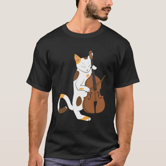 Camiseta El gato del jazz juega el bajo vertical - regalo (Anverso)