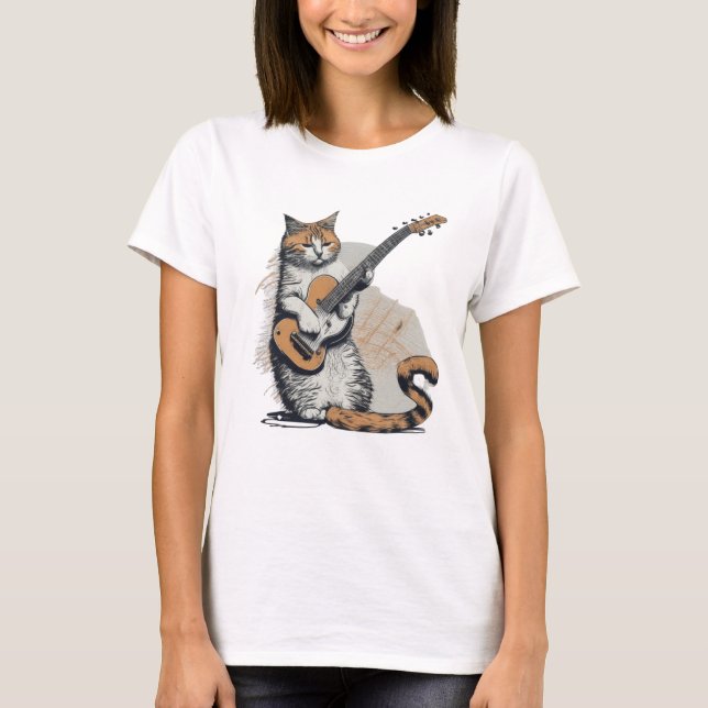 Camiseta El gato del Naranja de Guay Jamming en la guitarra (Anverso)
