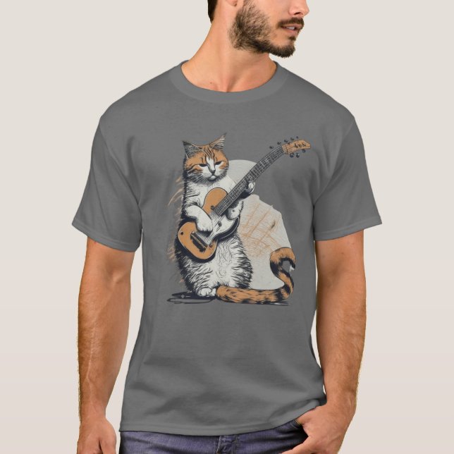 Camiseta El gato del Naranja de Guay Jamming en la guitarra (Anverso)
