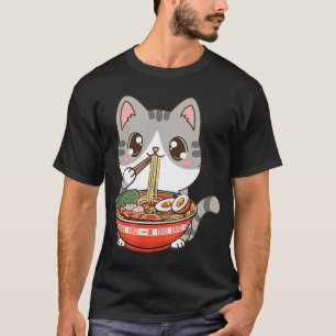Camiseta El gato del Ramen Kawaii Anime Chica de comida jap