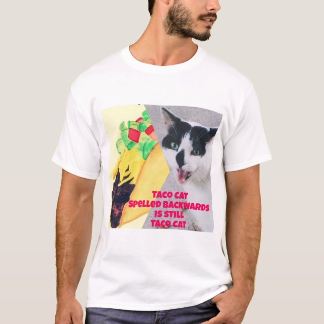 Camiseta El gato del taco que se escribe hacia atrás es el  (Anverso)