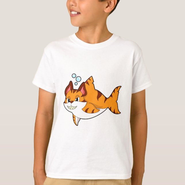 Camiseta El gato del tigre como tiburón en el agua. PNG (Anverso)