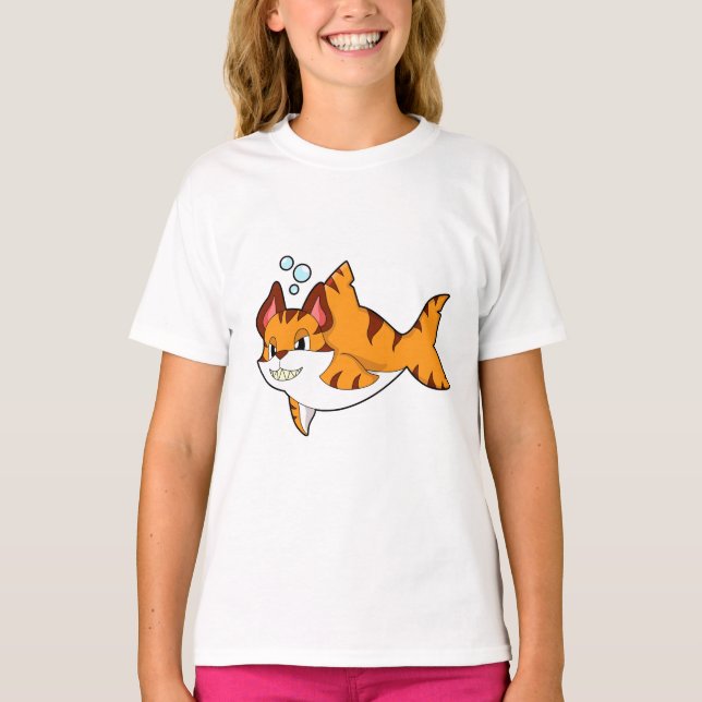 Camiseta El gato del tigre como tiburón en el agua. PNG (Anverso)