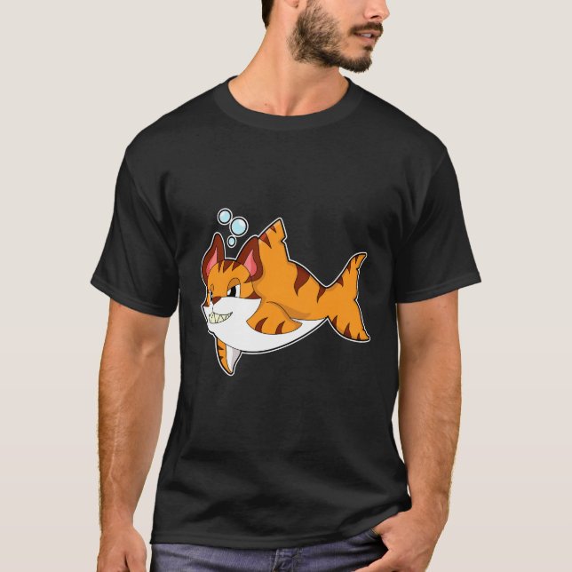 Camiseta El gato del tigre como tiburón en el agua. PNG (Anverso)
